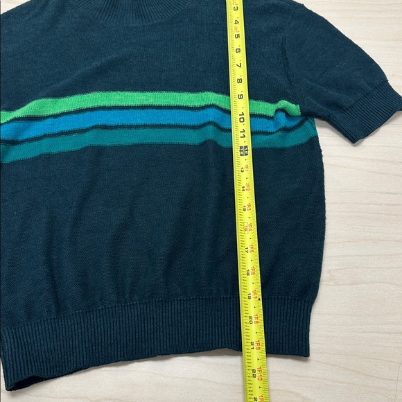 Free People dark green short sleeve sweater, green and blue stripe, size Small - Picture 4 of 9